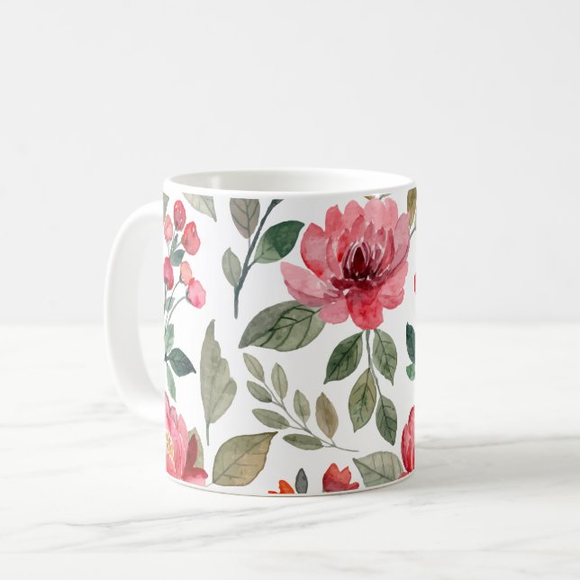 Mug Cerise Berry Moderne Aquarelle Motif Floral (Devant gauche)