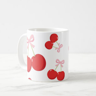 Mug Cerises Rouges avec Nœud Rose Coquette Cottage Chi