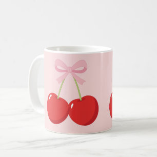 Mug Cerises Rouges avec Nœud Rose Coquette Cottage Chi
