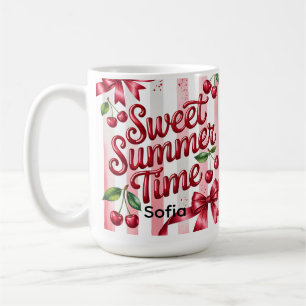 Mug Cerises Rouges et Rubans Roses pour un Été Sucré