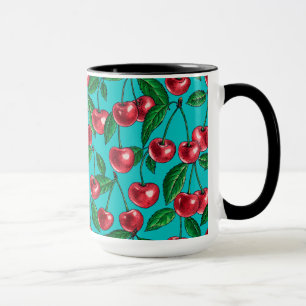 Mug Cerises rouges sur turquoise