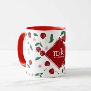 Mug Cerises rouges Verdure & Fleurs de cerises Monogra
