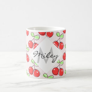 Mug Cerises tirées par la main, motif rose de fruit