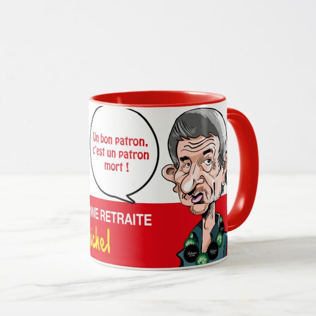 Mug CGT rouge départ en retraire de Michel (Devant droit)
