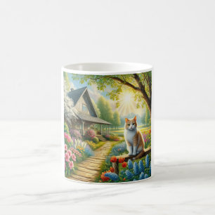Mug Chalet de printemps/jardin & chat