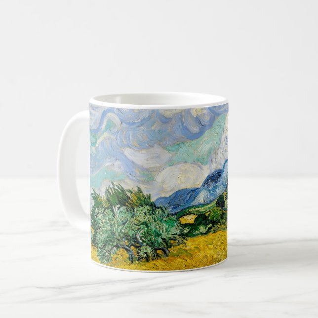Mug Champ de blé Van Gogh avec Cyprès. Impressionnisme (Devant gauche)