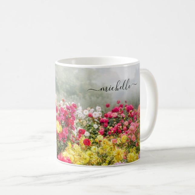 Mug Champ de fleurs de Dahlia (Devant droit)