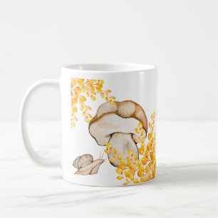 Mug Champignons d'automne, escargots et branches jaune