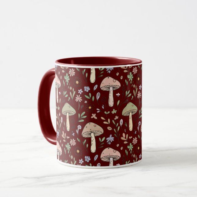 Mug Champignons Marron Profond Sans Couture Gothique A (Devant gauche)