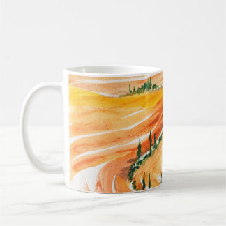 Mug Champs d'été. Peinture aquarelle. Paysage toscan