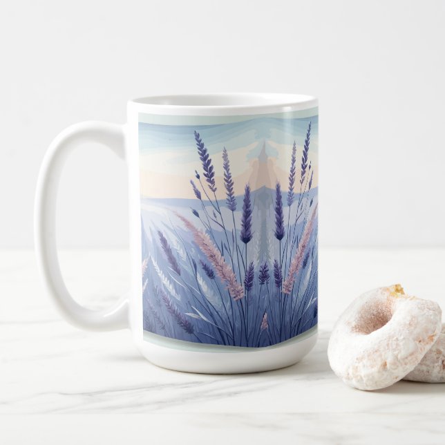 Mug Champs Élégants de lavande, Jardin de lavande (Avec donut)