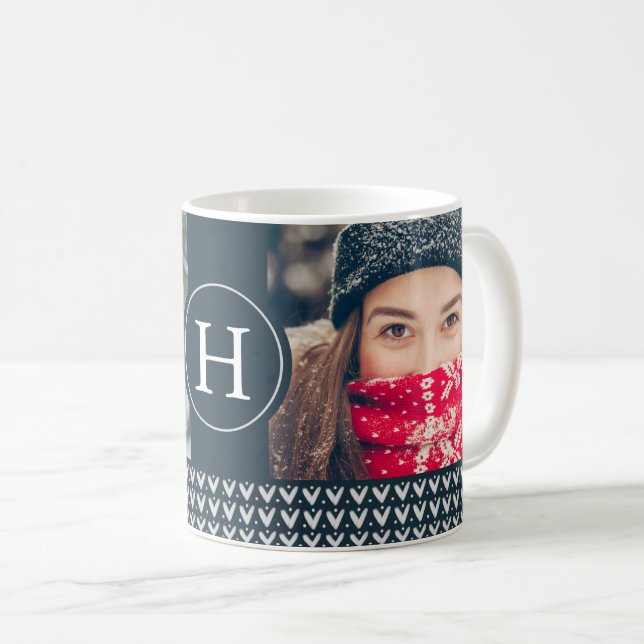 Mug Chandail Festif de Noël Monogramme & Photo (Devant droit)