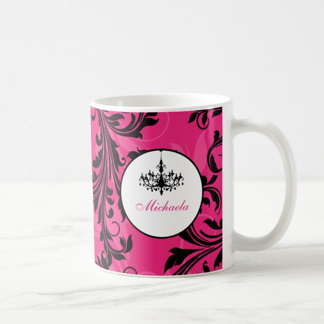 Mug Chandelier blanc rose avec nom (Droite)