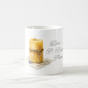 Mug Chandelle jaune or Fleur bleue Amour Flamme ardent