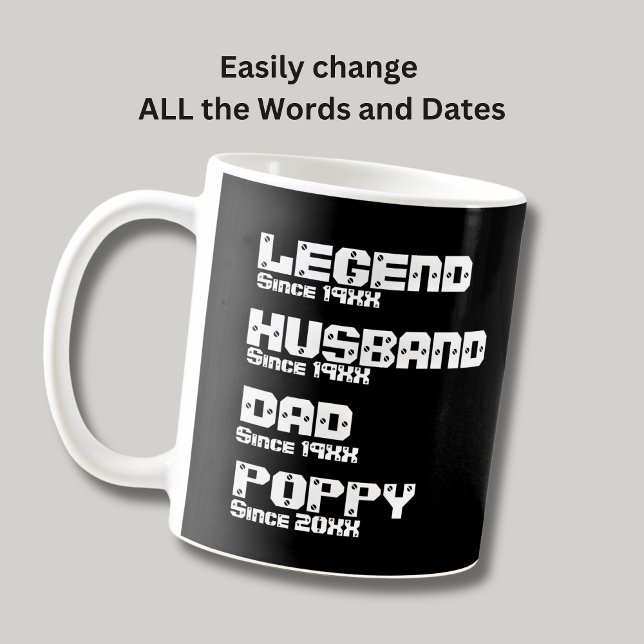 Mug Changer tout nom Date Année Légende Mari Père Popp (Créateur téléchargé)