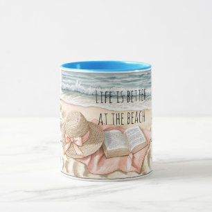 Mug Chapeau à ruban pêche d'été de plage en faux bois 
