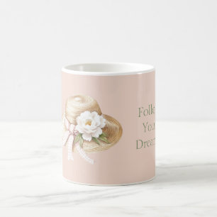 Mug Chapeau Crème Nœud Rose Fleur Blanche