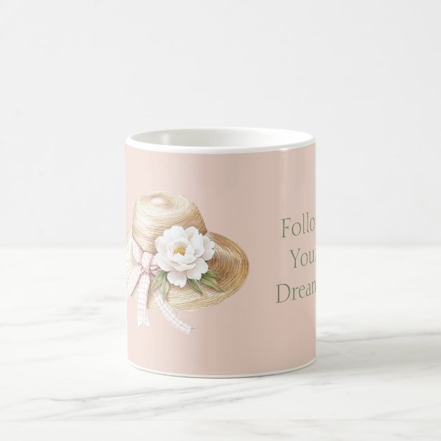 Mug Chapeau Crème Nœud Rose Fleur Blanche (Centre)