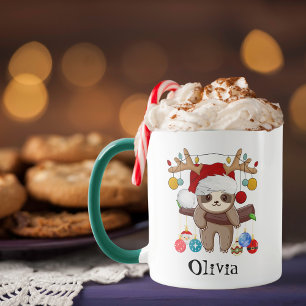 Mug Chapeau de Noël de paresseux mignon Boules de Noël