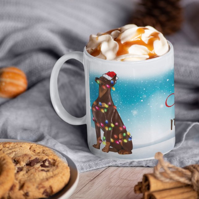 Mug Chapeau de Noël personnalisé Joyeux Noël Doberman  (Créateur téléchargé)