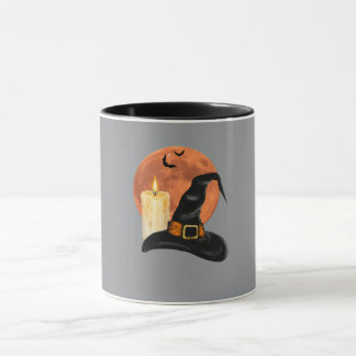 Mug Chapeau de sorcière & bougie sous la lune orange H