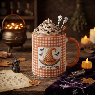 Mug Chapeau de sorcière Halloween en vichy orange & ch