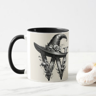 Mug Chapeau de sorcière noir lettre W personnalisée in