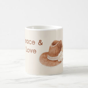 Mug Chapeau Groovy Fleur Crème Paix Amour
