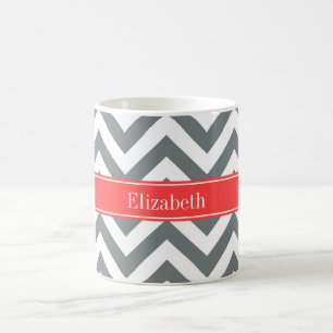 Mug Charbon Blanc LG Chevron Corail Nom rouge Monogram