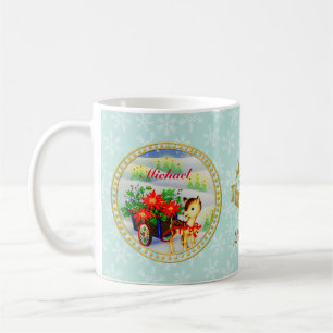 Mug Chariot de fleurs et rennes de Noël vintage adorab