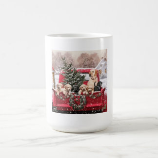 Mug Chariot Rouge Rétro De Noël Avec Chiens De Chiens