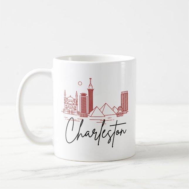 Mug Charleston, SC | Ligne Skyline Stylisée Ville (Gauche)
