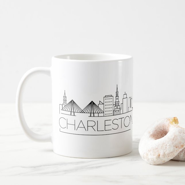 Mug Charleston, SC| Ligne Skyline Stylisée Ville (Avec donut)