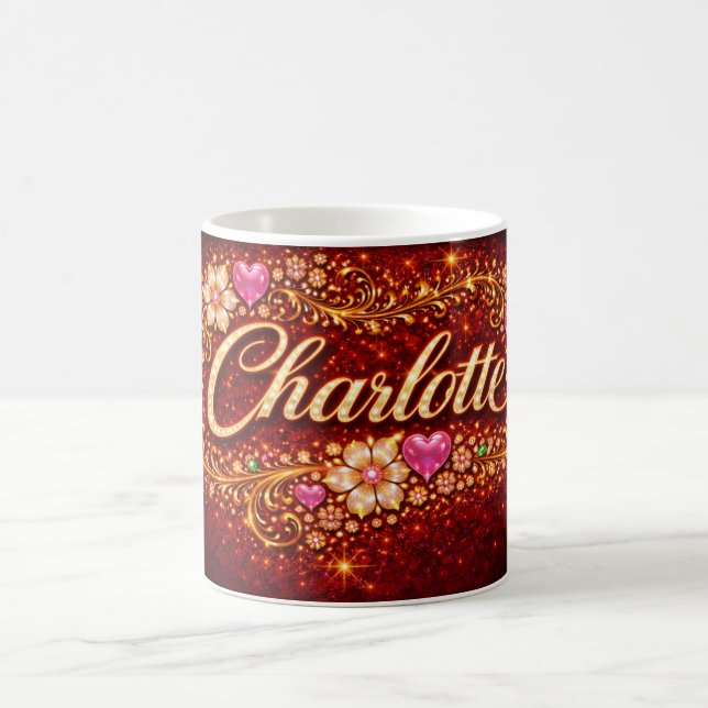 Mug Charlotte Name Pink Hearts Gold Personalized Gift (Centre)
