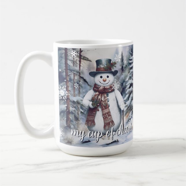 Mug Charmant Snowman Aquarelle Forêt d'hiver (Gauche)