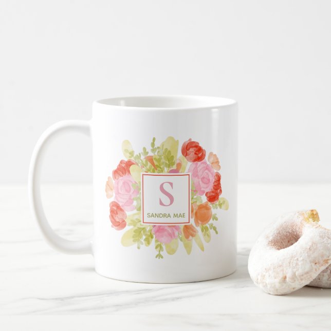 Mug Charmant Spring Pastel Floral Aquarelle Art (Avec donut)
