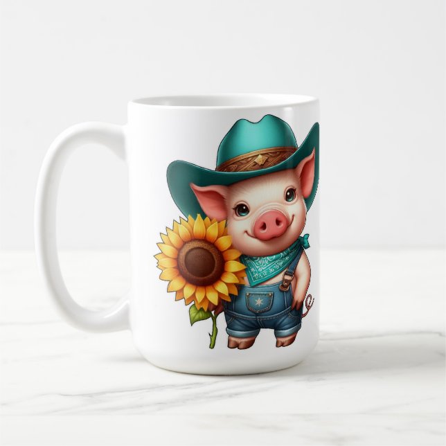 Mug Charmante Piglet en Attique Cowboy Avec Tournesol (Gauche)