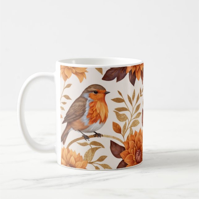Mug Charme d'automne avec Robins et Elégance florale (Gauche)