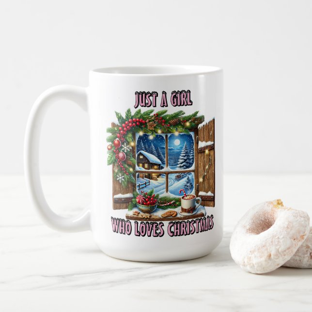 Mug Charme d'une fenêtre de Noël cosy en hiver (Avec donut)