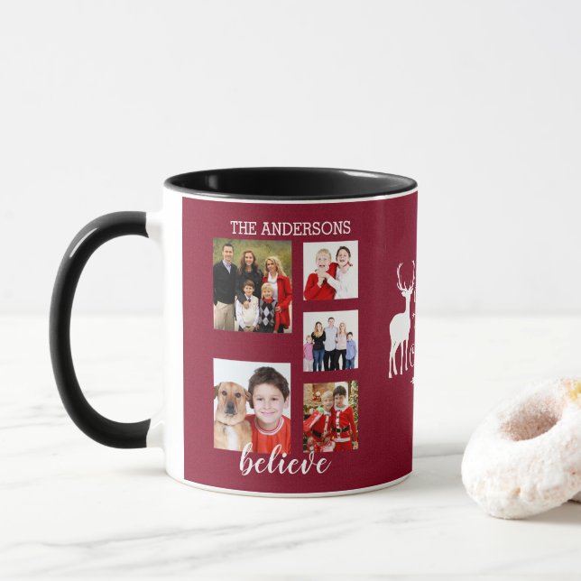 Mug Charming Holiday Famille Photo Collage Monogramme (Avec donut)