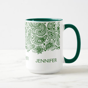 Mug Chasseur Élégant Paisley Vert Et Blanc