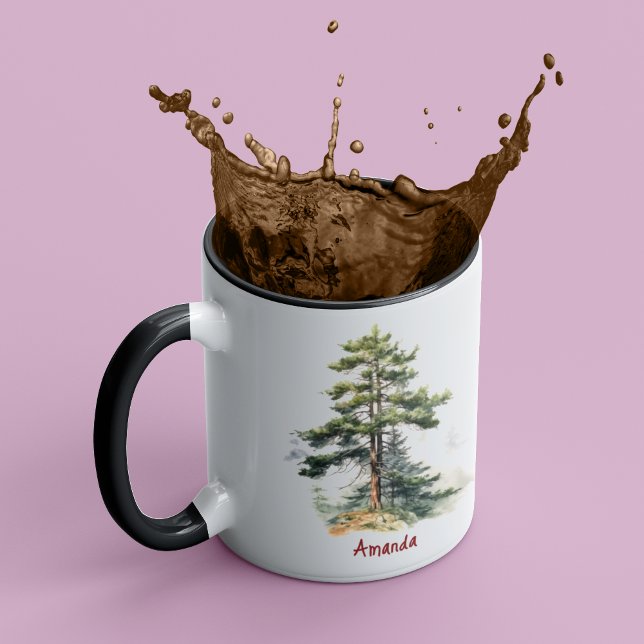 Mug Chasseur mignon vert aquarelle pins Noël (Créateur téléchargé)