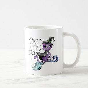 Mug Chat à sorcière volante mignonne Temps de vol