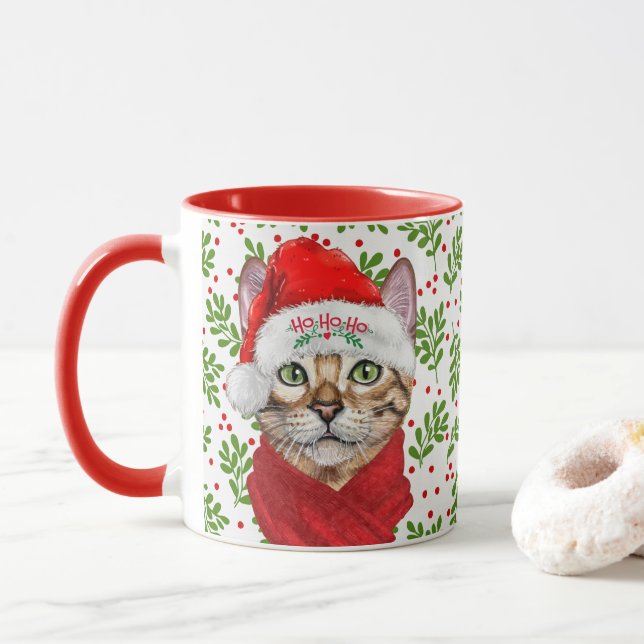 Mug Chat abyssinien dans un chapeau de Père Noël avec  (Avec donut)