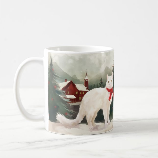 Mug Chat Angora turc en Noël de neige (Gauche)