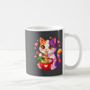 Mug Chat Anime Mangeant Des Nouilles Ramen Avec Des Cœ