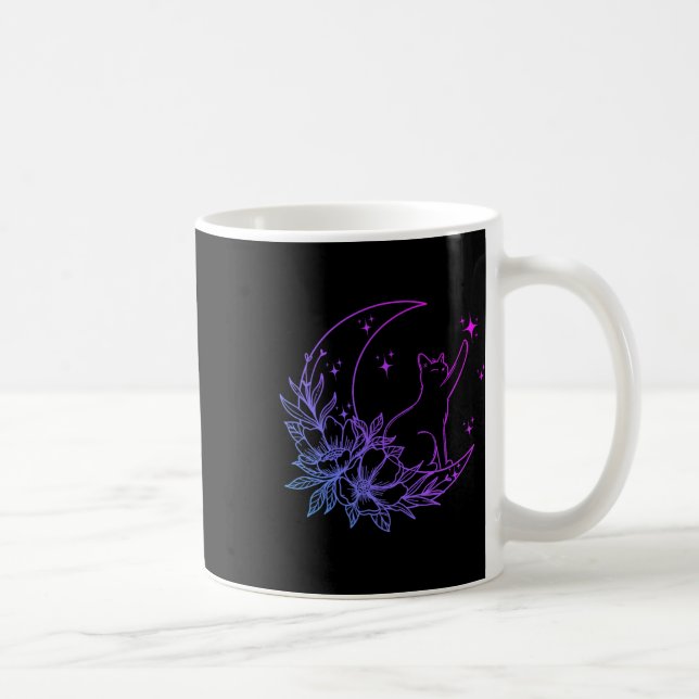 Mug Chat Assis Sur Crescent Lune Fleurs Étoiles Femmes (Droite)