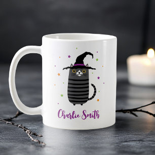 Mug Chat avec casquette sorcier et nom mignon Hallowee