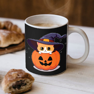Mug Chat avec chapeau de sorcière dans la citrouille d