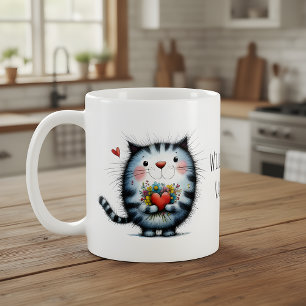 Mug Chat avec cœur, fleurs serez-vous ma Saint-Valenti